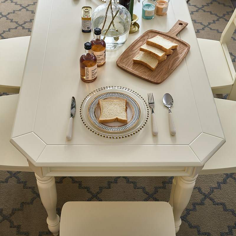 美式实木餐桌椅组合奶油风白色现代简约长方形饭桌餐厅小户型家用,淘宝优惠券,粉丝福利购,淘宝优惠卷