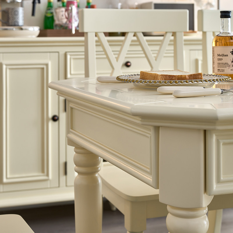 美式实木餐桌椅组合奶油风白色现代简约长方形饭桌餐厅小户型家用,淘宝优惠券,粉丝福利购,淘宝优惠卷