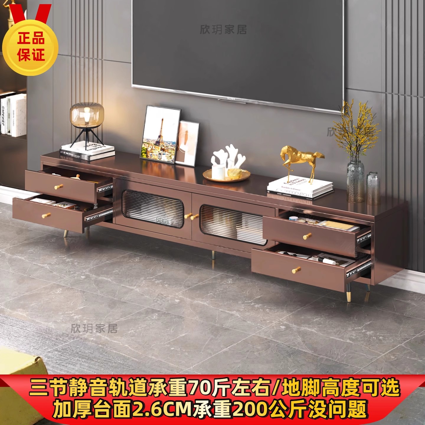 定制不锈钢电视柜客厅2025新款卧室落地高脚电视柜收纳储物柜一体 - 图0