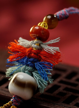 颂喜丨藏式手绘唐卡皮壳擦擦黄財神五爷扎基拉姆手机链唐卡吊饰