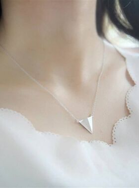 S925纯银手工磨砂折纸飞机锁骨链女短款吊坠个性百搭项链