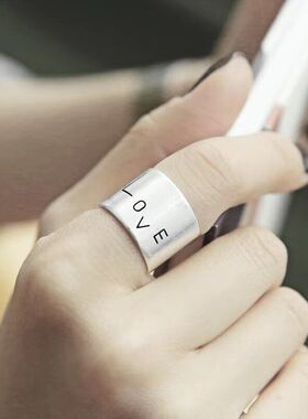 s925纯银戒指时尚love字母设计感开口戒指女韩版精致纯银饰品批发