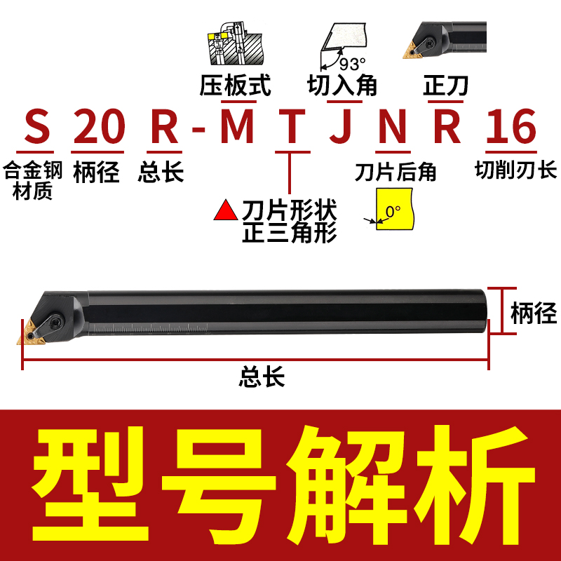 数控刀杆 内孔车刀 93度车刀杆 S20R/S25S/S32S-MTJNR16镗孔刀杆 - 图2