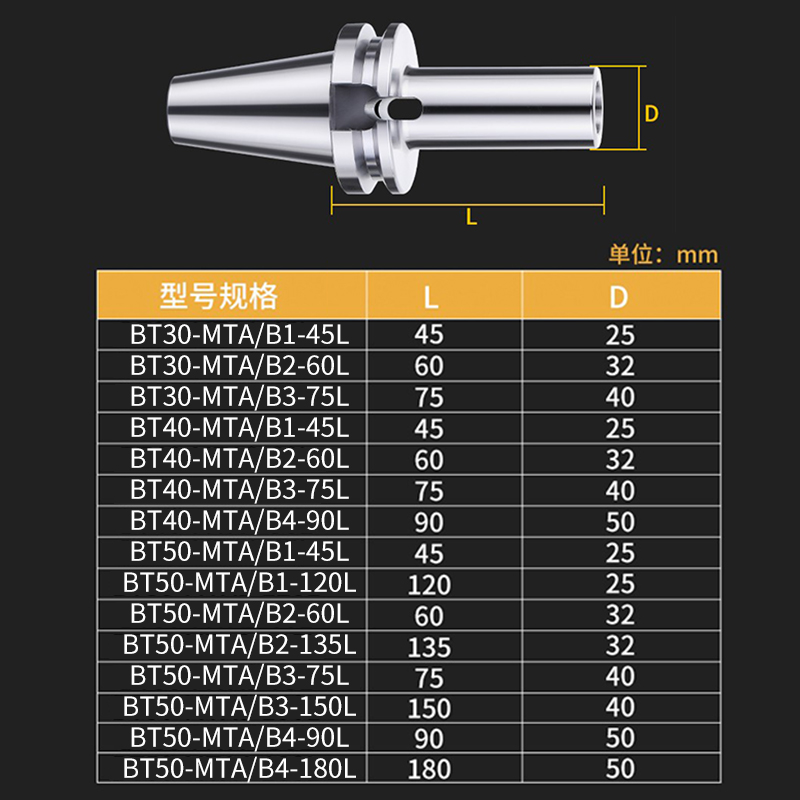 数控莫氏钻头刀柄BT30/BT40/BT50-MTA1/2/3/4铣床刀套高精度内锥-图1