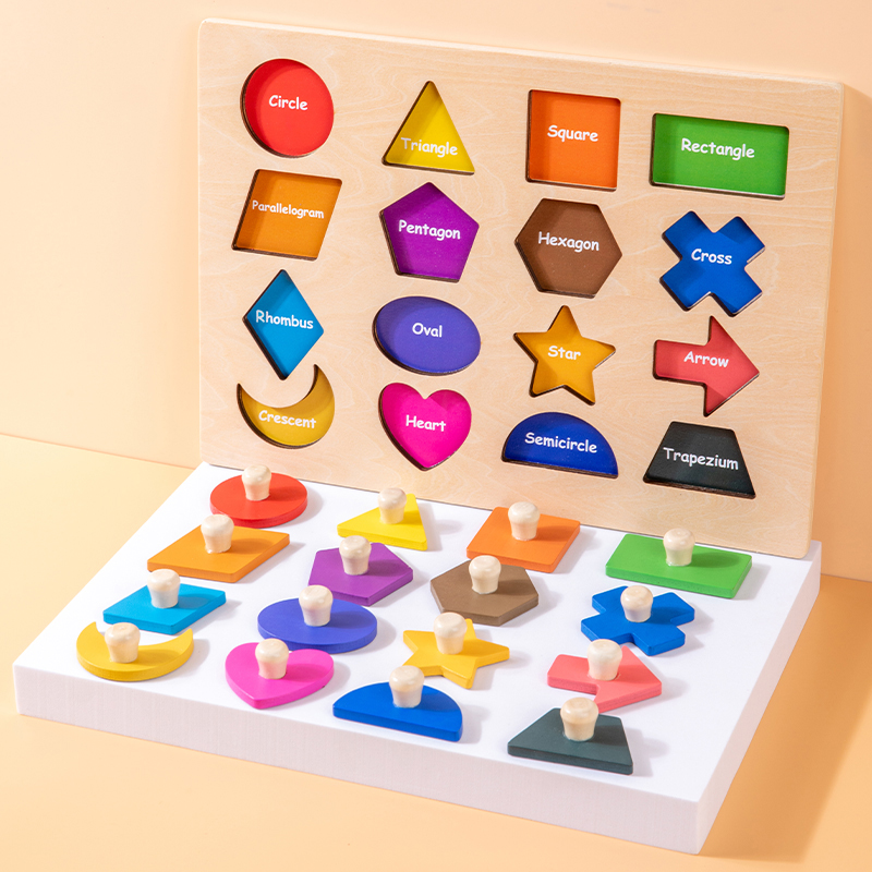 蒙台梭利幼儿教具拼图蒙氏磁性几何形状镶嵌板木制形状手抓板玩具 - 图2