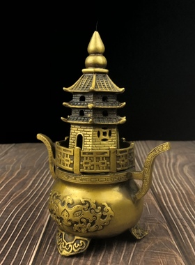 小号纯铜3层三层文昌塔黄铜文昌炉家居风水用品书房书桌中堂摆件