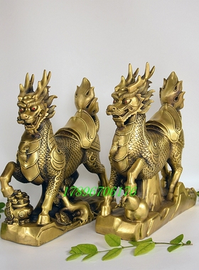 纯铜火麒麟摆件黄铜神兽