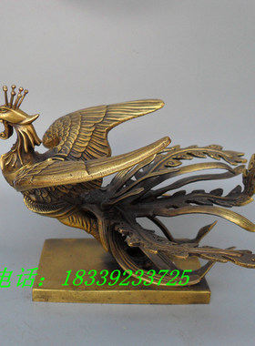 纯铜凤凰招财工艺品黄铜吉祥鸟