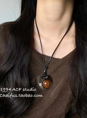 韩系辣妹风几何钛钢吊坠毛衣链