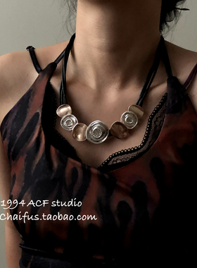 暗黑朋克风多层皮革金属项链