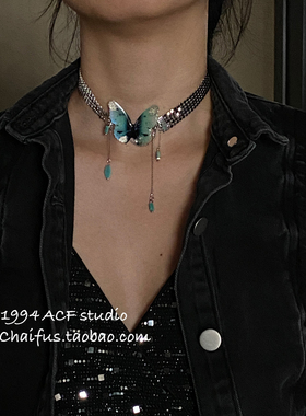 INS风辣妹彩绘蝴蝶流苏项链