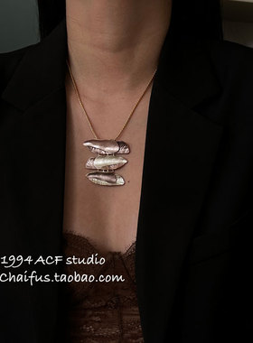 欧美撞色几何不规则金属项链