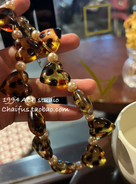 美式复古辣妹豹纹爱心项链