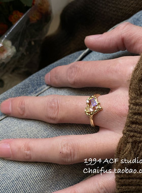 百搭彩色锆石爱心设计感戒指