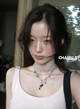 多巴胺彩色水晶串珠多层项链