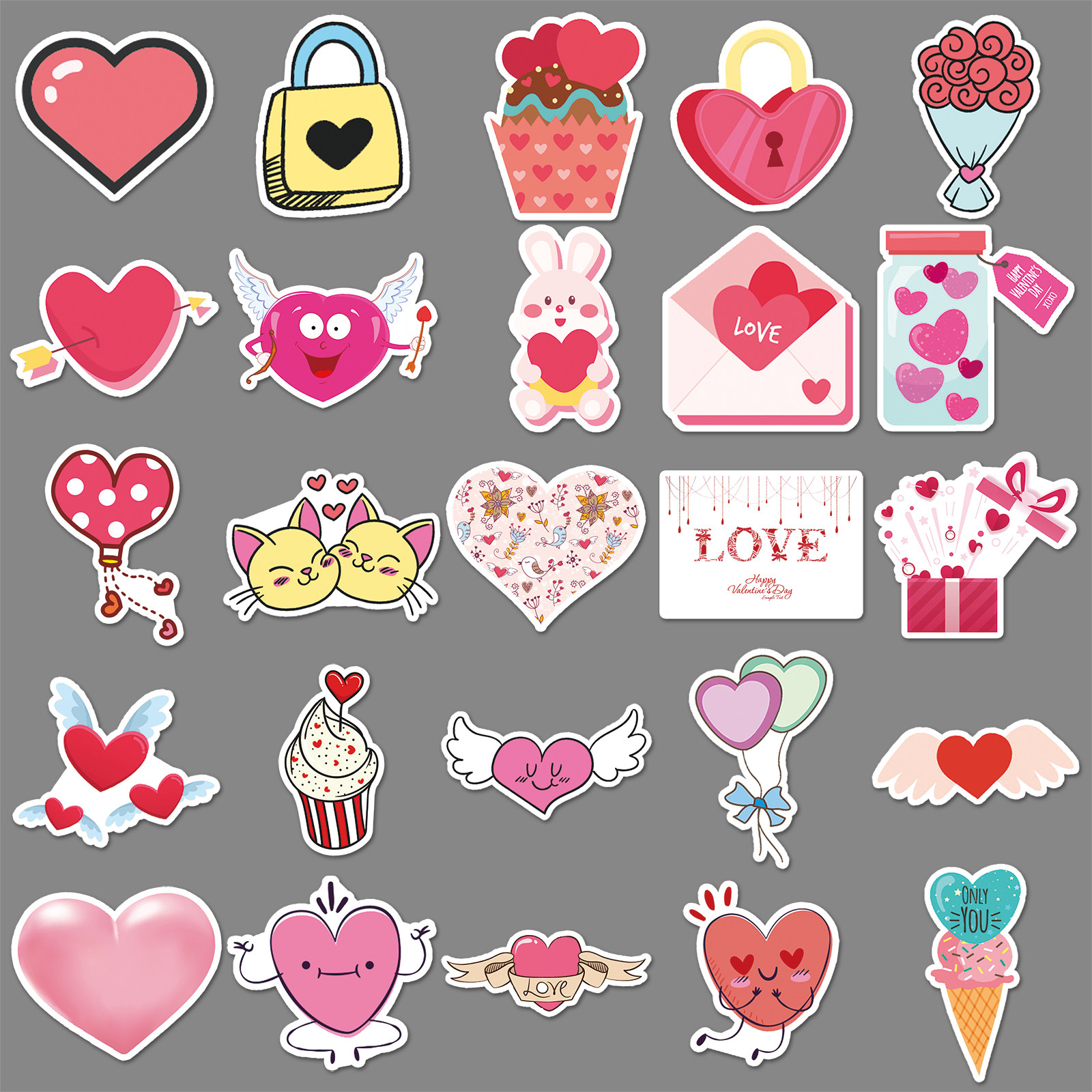 50张甜蜜情人节INS风卡通装饰贴纸行李箱滑板车汽车冰箱防水贴纸