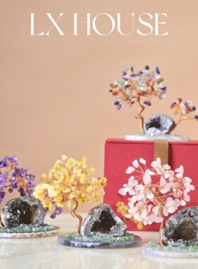 天然粉水晶紫水晶发财树装饰摆件