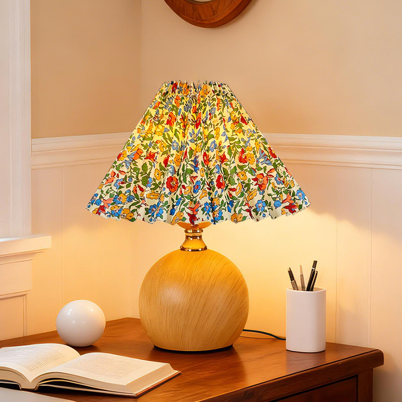复古碎花台灯床头灯高级感布艺灯中式主卧室浪漫氛围灯客厅小夜灯
