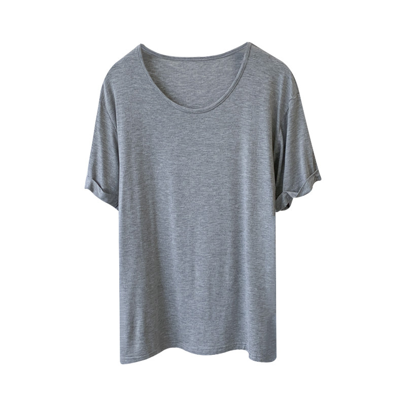 欧美风夏季简约圆领宽松纯色莫代尔卷边短袖T恤女纯色百搭打底衫,淘宝优惠券,粉丝福利购,淘宝优惠卷