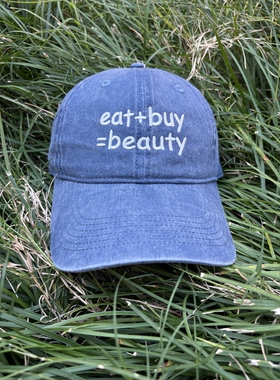 Eat+Buy=beauty 刺绣软顶棒球帽 牛仔鸭舌帽 纯棉复古