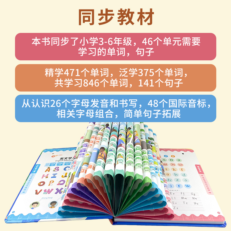 英语单词听读神器启蒙发声书同步小学课堂学习机会说话的早教有声书手指点读幼儿童早教机英文绘本幼儿园小学生零基础中英双语读物 - 图0