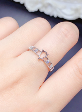 925银三色水滴4x6mm空托戒指