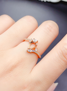 925银三色戒指空托水滴形5x7mm