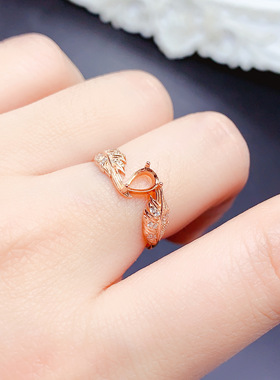 925银三色戒指空托水滴形