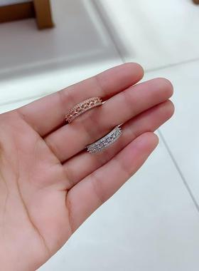 925银镀18K金玫瑰金白金群镶戒指