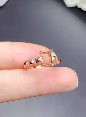 银镀金空托简单4爪款镶嵌椭圆