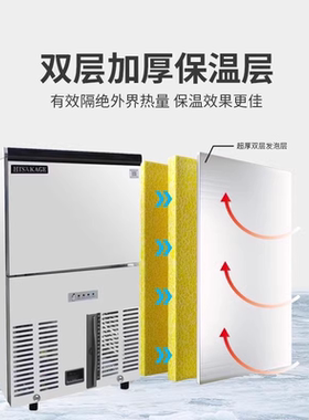 久景SC-100商用喷淋实心大方冰28*28*32MM制冰机日产50KG方形方块