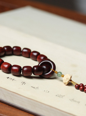 赞比亚小叶紫檀老型桶珠文玩手串