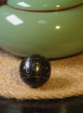 原创黑檀木镶银如意配饰镶嵌回纹