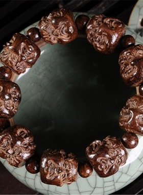 沉水越南沉香木雕刻手串皮黑木男