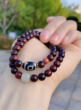 小叶紫檀天珠玛瑙手串文玩手链男