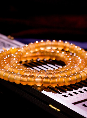 藏式金丝牦牛角手串108颗保真老