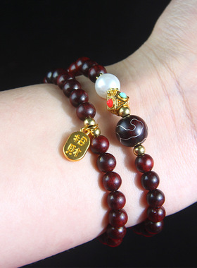 印度小叶紫檀镶银绕云手串错银祥