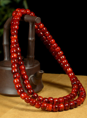 藏式西藏高山满血红牦牛角桶珠佛