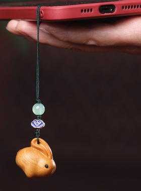 生肖兔子手机挂件车挂红木文玩吊