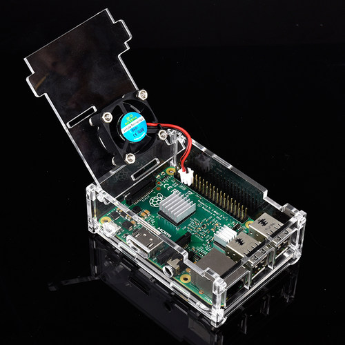 适用于树莓派3代外壳3b+代通用亚克力透明Raspberry Pi B+带风扇 - 图0