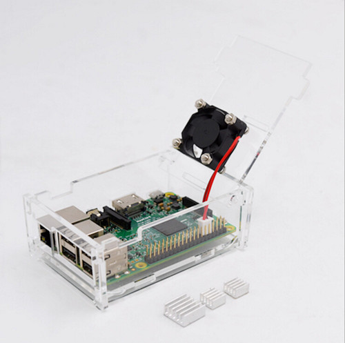 适用于树莓派3代外壳3b+代通用亚克力透明Raspberry Pi B+带风扇 - 图1