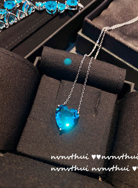 油画宝石复古女海洋之心项链