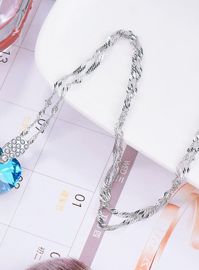 海洋之心S925纯银项链女心形水晶