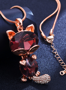 小狐狸女水晶气质简约挂饰长项链