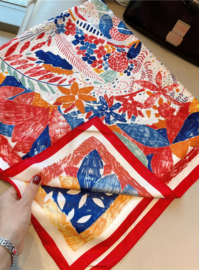 春秋季丝巾百搭女多彩油画大方巾