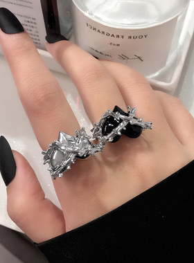 欧美朋克风辣妹黑色女荆棘戒指