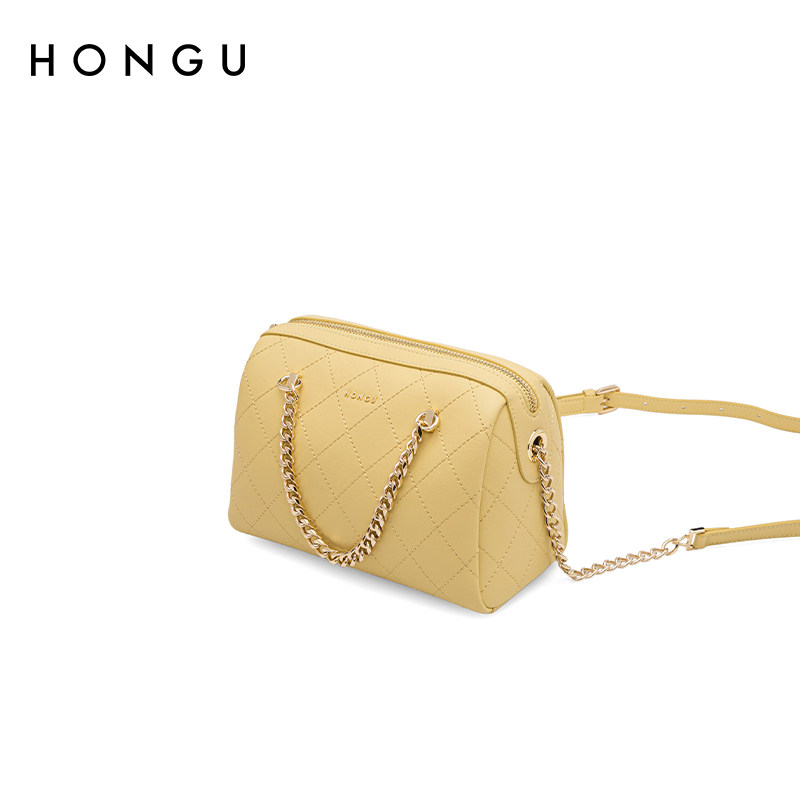 红谷2021新款潮流牛皮单肩波士顿包 红谷女士包袋