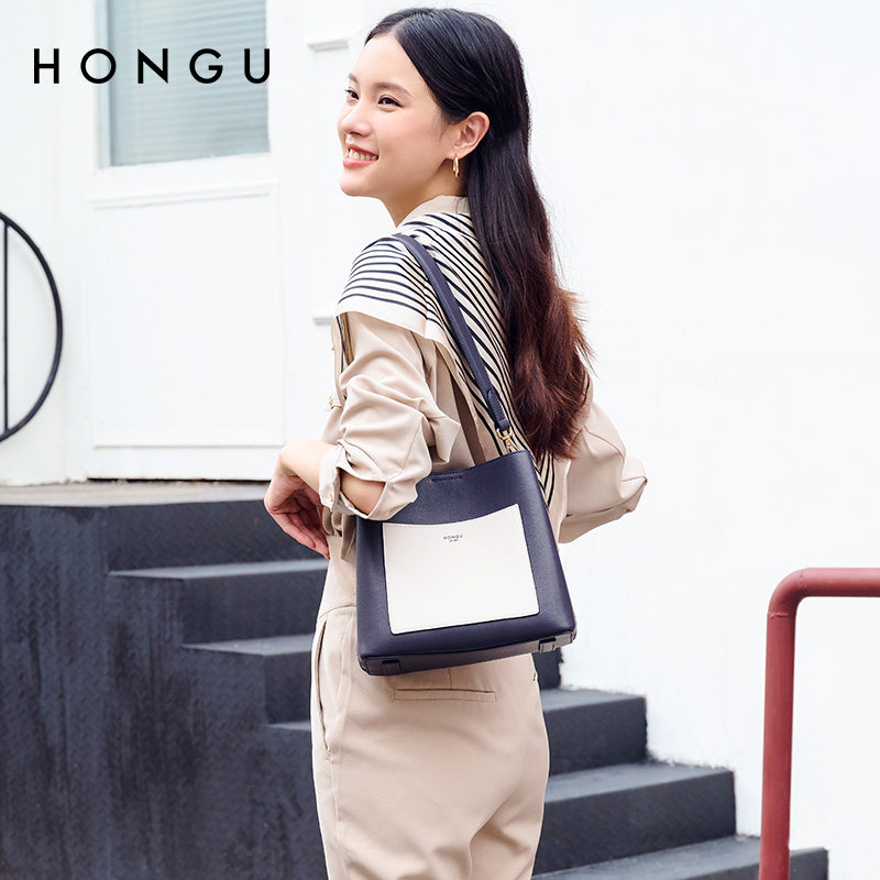 红谷2021新款潮流牛皮单肩斜挎包 红谷女士包袋