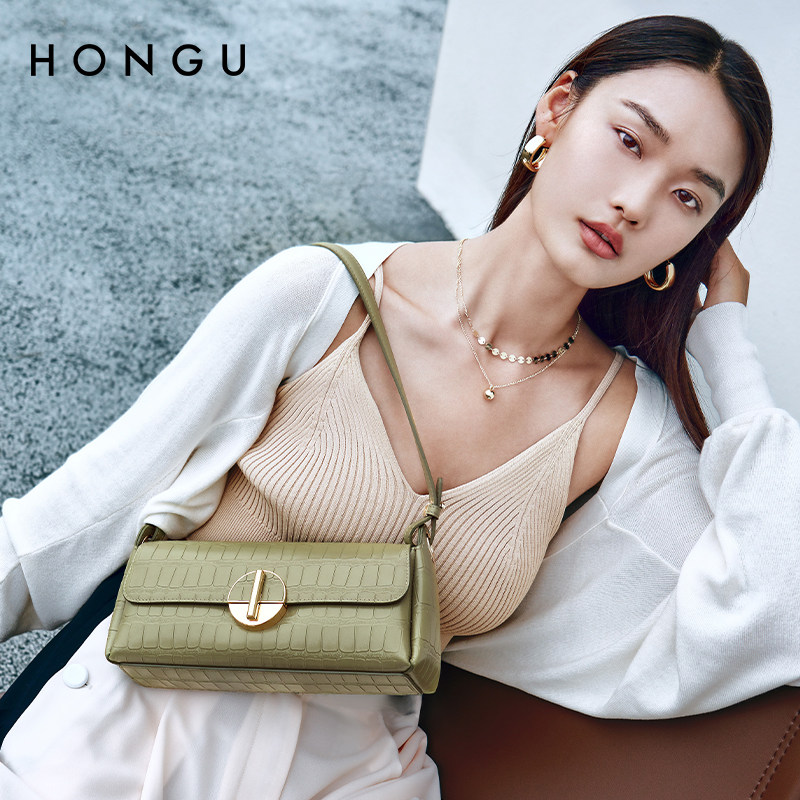 红谷2023新款复古真皮气质单肩包 红谷女士包袋