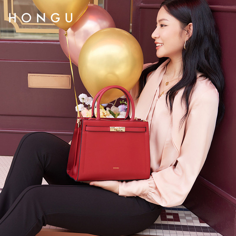 红谷新款女士大气牛皮大容量手提包 红谷女士包袋